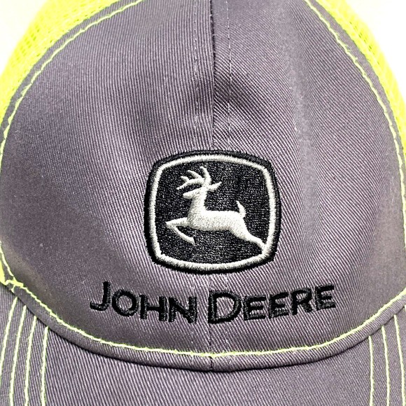 John Deere Toddler Gray Florescent Green Mesh Farmer SnapBack  Adjustable Hat - Picture 2 of 8